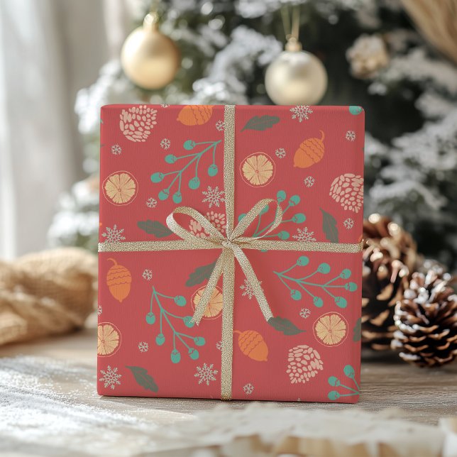 Rustic Christmas Nature Pattern Presentpapper (Skapare uppladdad)
