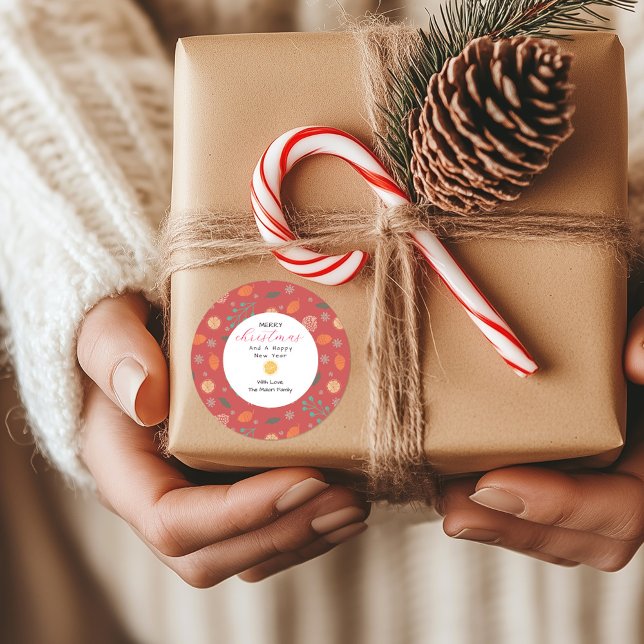 Rustic Christmas Nature Pattern Runt Klistermärke (Skapare uppladdad)