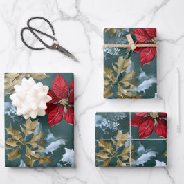 Rustic Christmas Poinsettia Wrapping Paper