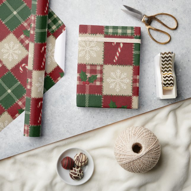 Rustic Christmas Quilt Plaid Presentpapper (Hantverk)