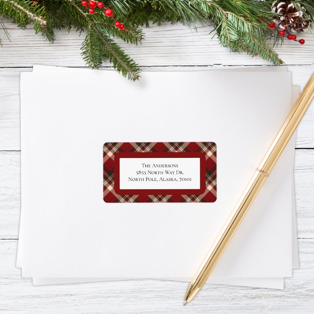 Rustic Christmas Red Green Tartan Plaid Address Adressetikett (Skapare uppladdad)