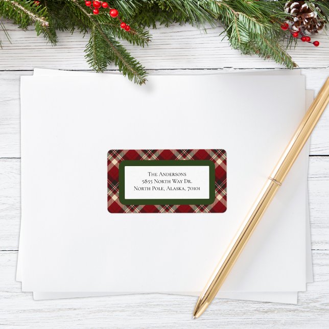 Rustic Christmas Red Green Tartan Plaid Address Adressetikett (Skapare uppladdad)