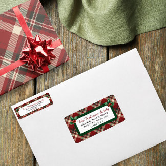 Rustic Christmas Red Green Tartan Plaid Address Adressetikett