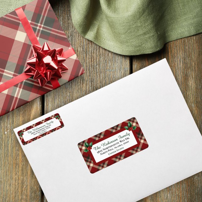 Rustic Christmas Red Green Tartan Plaid Address Adressetikett (Skapare uppladdad)