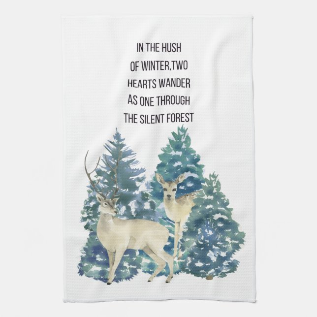 Rustic Christmas Snowy Forest Deer Decor For Home Kökshandduk (Vertikal)