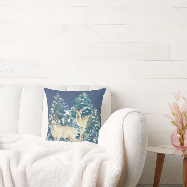 Rustic Christmas Snowy Forest Deer Decor For Home Kudde (Soffa)