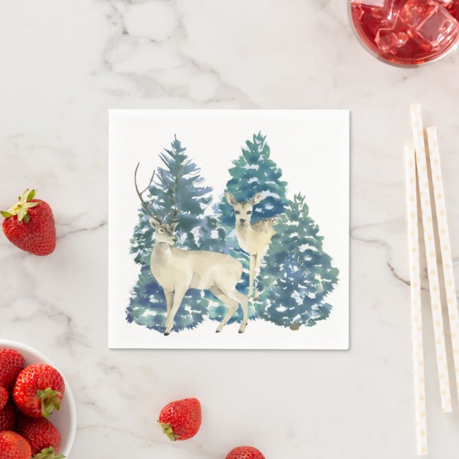 Rustic Christmas Snowy Forest Deer Decor For Home Pappersservett (Insitu)