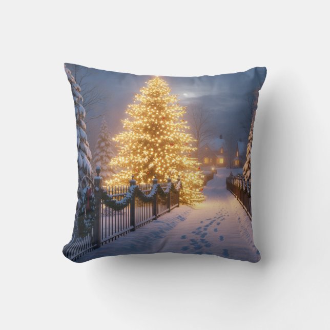 Rustic Christmas Throw Pillows – Village Tree, San Kudde (Framsida)