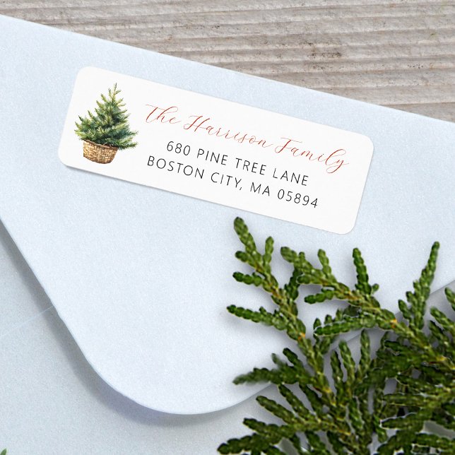 Rustic Christmas Tree In Basket Address Returadress Etikett (Rustic Christmas Tree In Basket Address Label)