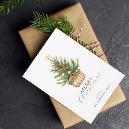 Rustic Christmas Tree In Basket Flat Julkort