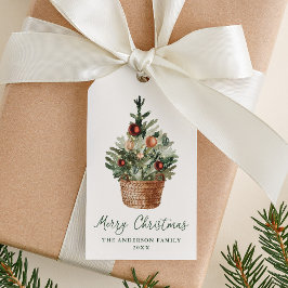 Rustic Christmas Tree Ornaments Cream Holiday Presentetikett