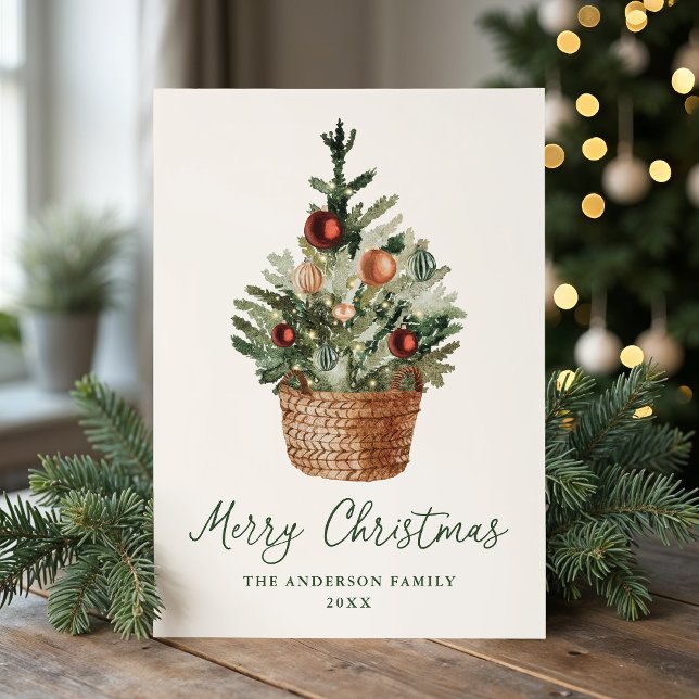 Rustic Christmas Tree Ornaments Cream Non-Photo Julkort (Skapare uppladdad)