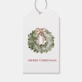 Rustic Christmas Watercolor Wreath and Bow Presentetikett
