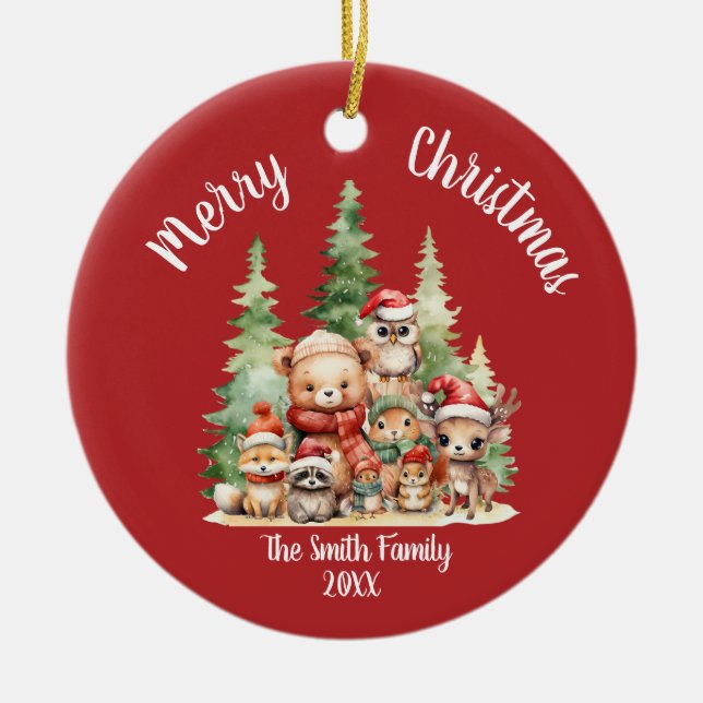 RUSTIC CHRISTMAS WOODLAND ANIMALS JULGRANSPRYDNAD KERAMIK (Framsidan)