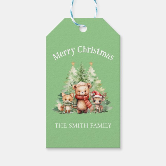 RUSTIC CHRISTMAS WOODLAND ANIMALS PERSONALIZE PRESENTETIKETT (Framsidan)
