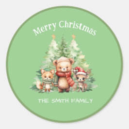 RUSTIC CHRISTMAS WOODLAND ANIMALS PERSONALIZE RUNT KLISTERMÄRKE