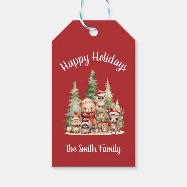 RUSTIC CHRISTMAS WOODLAND ANIMALS PRESENTETIKETT (Framsidan)