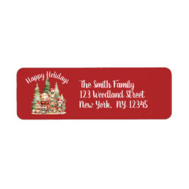 RUSTIC CHRISTMAS WOODLAND ANIMALS RETURADRESS ETIKETT