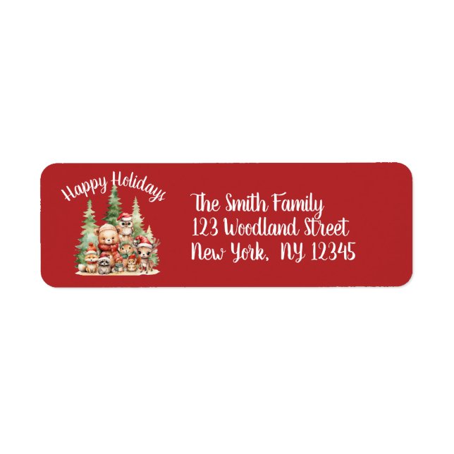 RUSTIC CHRISTMAS WOODLAND ANIMALS RETURADRESS ETIKETT (Framsidan)