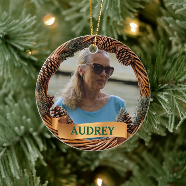 Rustic Christmas Wreath ANY Photo Tree Ornament (Träd)