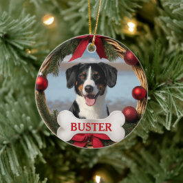 Rustic Christmas Wreath Dog Photo Tree Ornament