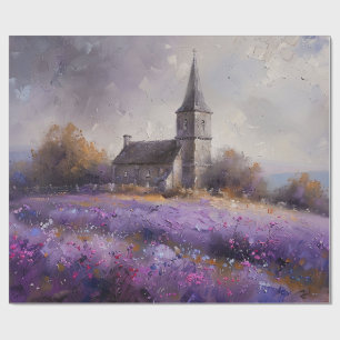 Rustic Church och Lila Wildblommor Decoupage Presentpapper