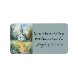 Rustic Church Path in Wildflower Meadow Adressetikett