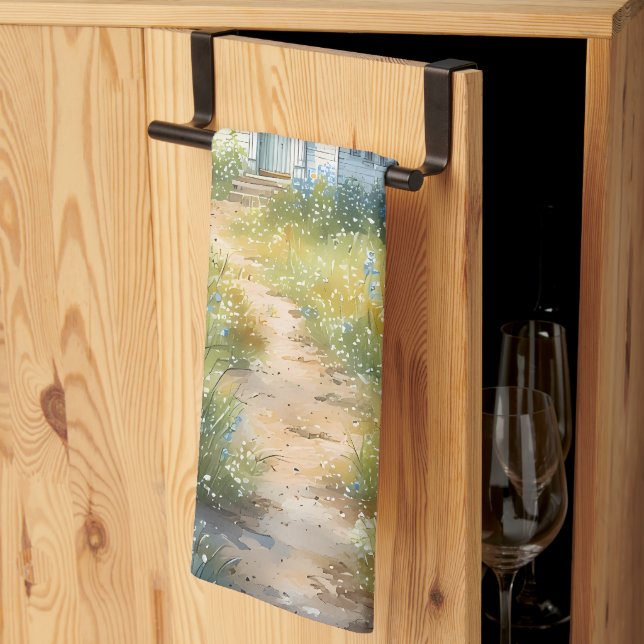 Rustic Church Path in Wildflower Meadow Kökshandduk (Thirds Fold)