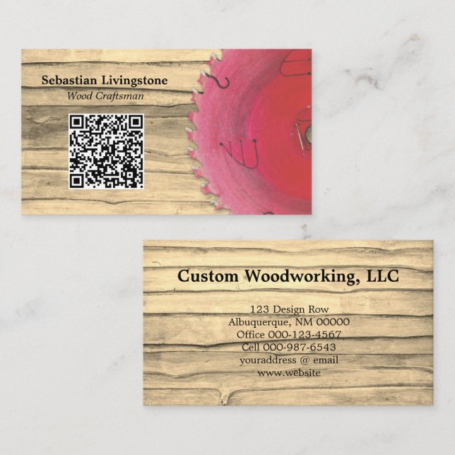 Rustic Circular Saw Woodworking Profession QR Code Visitkort (Fram/baksida)