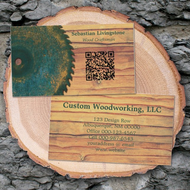 Rustic Circular Saw Woodworking Profession QR Code Visitkort (Skapare uppladdad)
