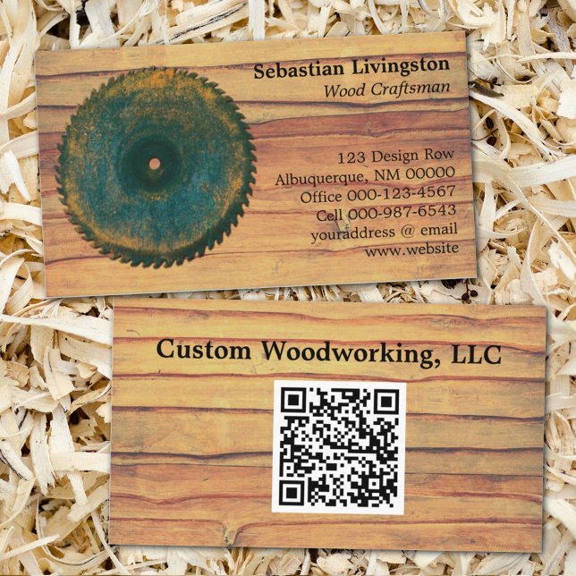 Rustic Circular Saw Woodworking Profession QR Code Visitkort (Loking for an attention grabbing business card? Check out how easy this is to personalize as yours.)