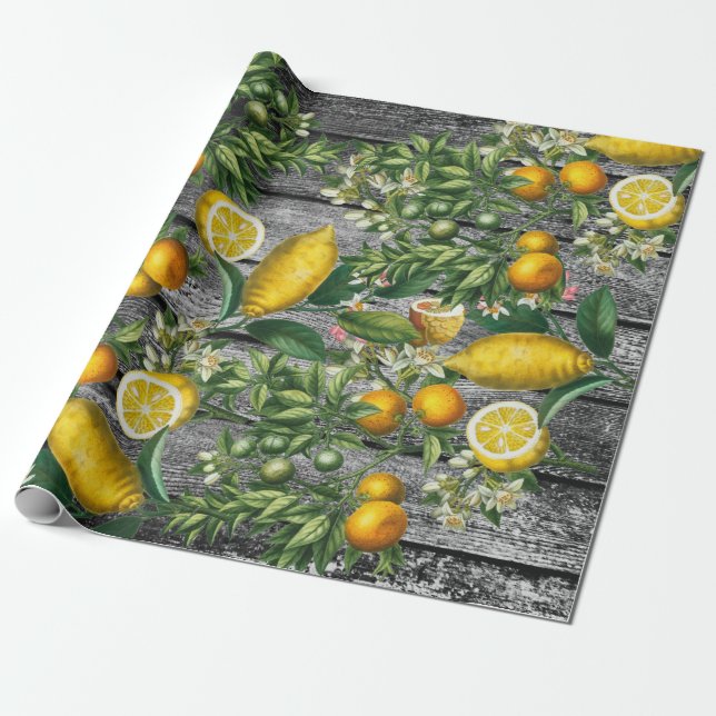 Rustic Citrus Garden Presentpapper (Utrullad)