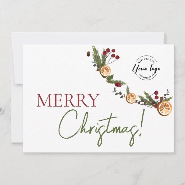 Rustic Citrus & Pine Corporate Merry Christmas Julkort (Framsida)