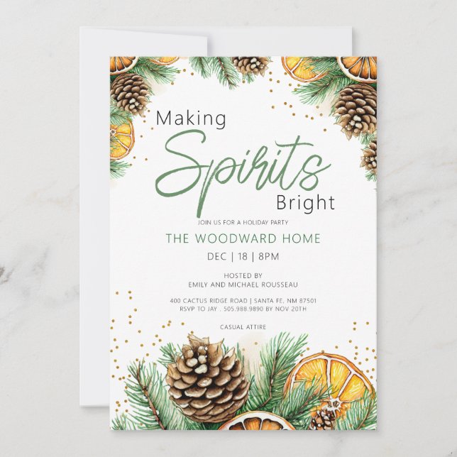Rustic Citrus Pine Making Spirits Bright Holiday P Inbjudningar (Framsida)