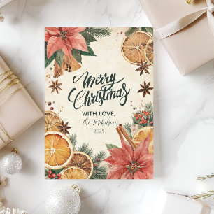 Rustic Citrus Poinsettia God jul Julkort