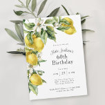Rustic Citrus Watercolor Lemons 60:e födelsedagen Inbjudningar<br><div class="desc">Detta vackra Medelhavstema, 60:e födelsedagsfest inbjudan, utstrålar rustik charm. Den har en kaskad arrangemang av färskfärgscitroner i citrusfruktens gult och grönt med vita blommar. Det är ett vackert val för födelsedagskalender i vilken ålder som helst och har ett smart och glatt program i färg som framkallar lycka och glädje. Anpassa...</div>