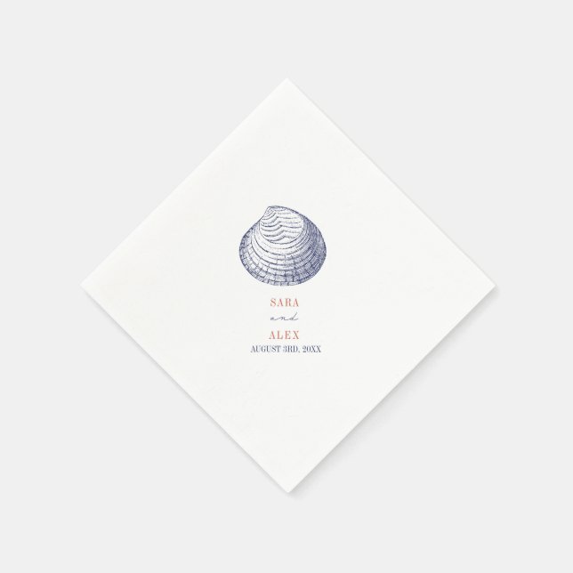 Rustic Clamshell Red & Blue Beach Wedding Pappersservett (Hörn)