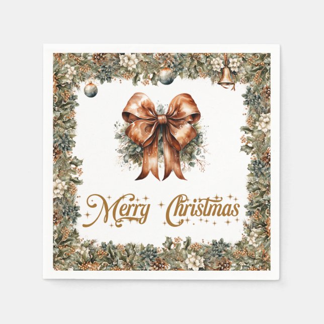 Rustic Classic Sage grönt guld Julband Pappersservett (Framsidan)