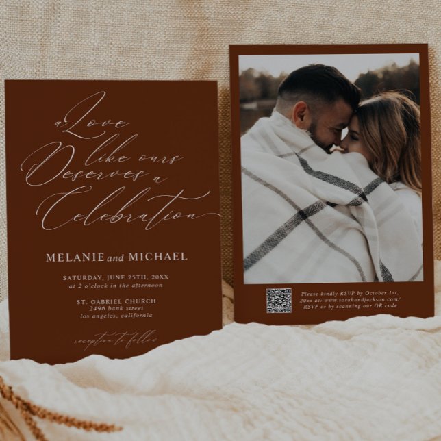 Rustic Classic Script Calligraphy QR Code Bröllop Inbjudningar (Skapare uppladdad)