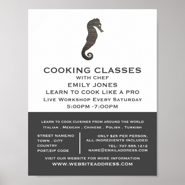 Rustic Clay Seahorse, Seafood, Cooking Classes Poster (Framsidan)