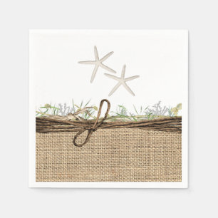 Rustic Coastal Beach Starfish Burlap & Greenery Pappersservett