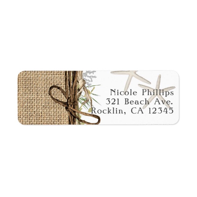 Rustic Coastal Beach Starfish Burlap & Greenery Returadress Etikett (Framsidan)