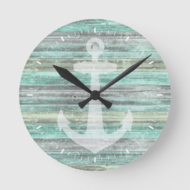 Rustic Coastal Decor Anchor Rund Klocka (Framsida)