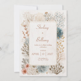 Rustic Coastal Folk Art Bröllop Inbjudningar