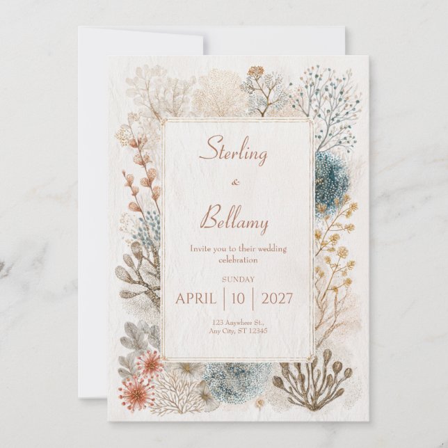 Rustic Coastal Folk Art Bröllop Inbjudningar (Framsida)