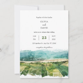 Rustic Coastal Grönt Farmlands View Beach Wedding Inbjudningar