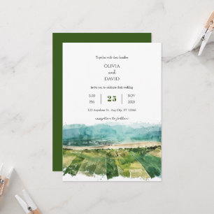 Rustic Coastal Grönt Farmlands View Beach Wedding Inbjudningar