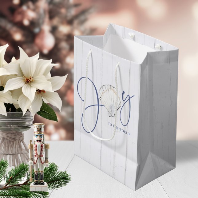 Rustic Coastal jul Seashell Joy (Rustic Coastal Christmas Seashell Joy Medium Gift Bag)