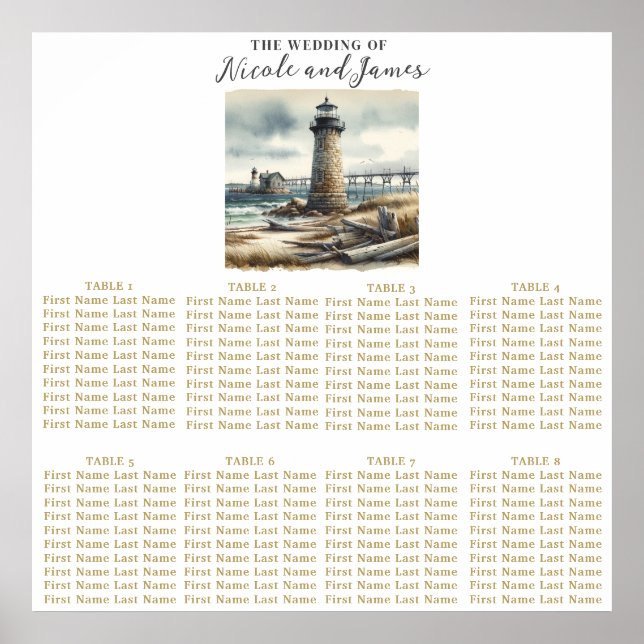 Rustic Coastal Lighthouse Seaside Beach Seating Poster (Framsidan)