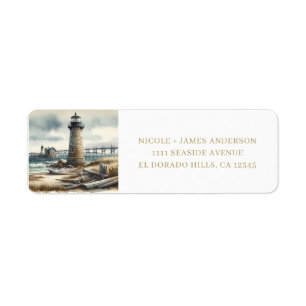 Rustic Coastal Lighthouse Seaside Beach Wedding Returadress Etikett